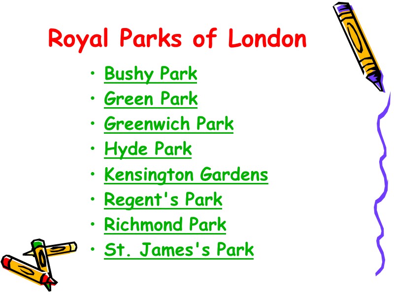 Royal Parks of London Bushy Park Green Park Greenwich Park Hyde Park Kensington Gardens